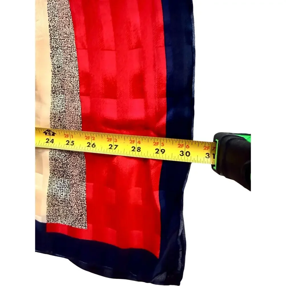 Vintage Pierre Cardin Silk Scarf 1980s Geometric Colorblock Navy Red 30x30